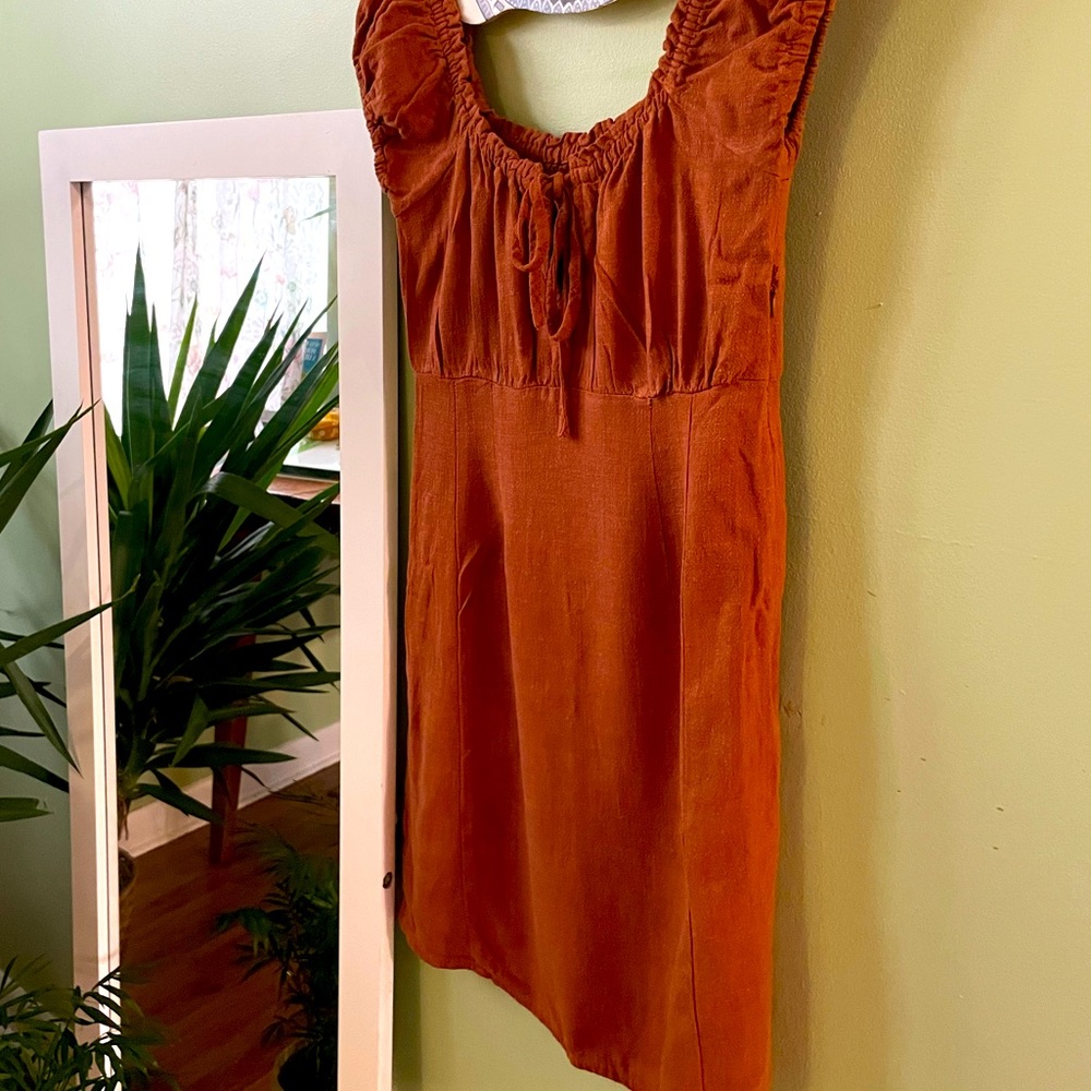 Brown Off the Shoulder Babydoll Dress